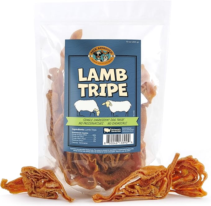 Lamb Tripe - Single Ingredient & Dehydrated Dog Treats - Lamb Dog Treats for Sensitive Stomach - No Hide Chews Tripe - 10oz