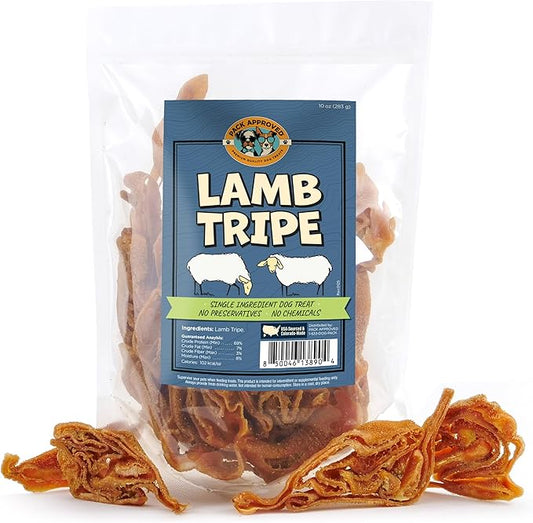Lamb Tripe - Single Ingredient & Dehydrated Dog Treats - Lamb Dog Treats for Sensitive Stomach - No Hide Chews Tripe - 10oz