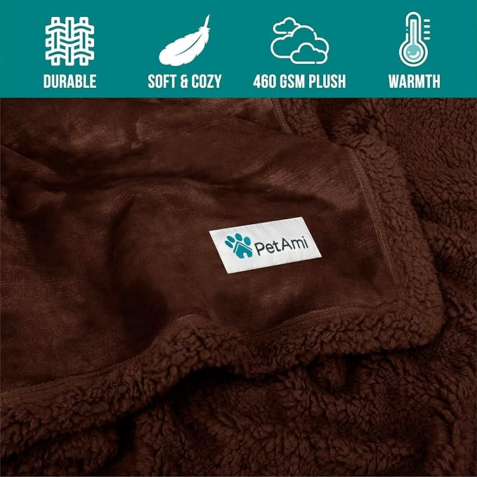 PetAmi Dog Blanket for Bed, XL Pet Blanket Large Dogs, Fleece Furniture Couch Cover Protector Sofa Car Crate Kennel, Soft Sherpa Cat Throw Plush Reversible Washable, Twin 60x80 Solid Brown