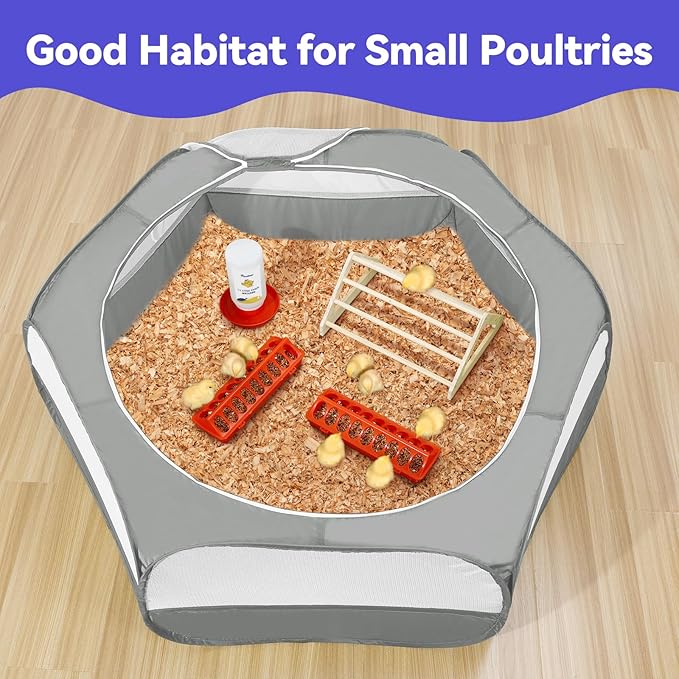 Pawaboo 5-in-1 Chicken Brooder Box for Chick Starter Kit, Includes Pet Cage Tent, Chicks Perch, Chicks Feeder, 1.1L Chick Waterer, Baby Chicken Supplies (Brooder Set), Gray