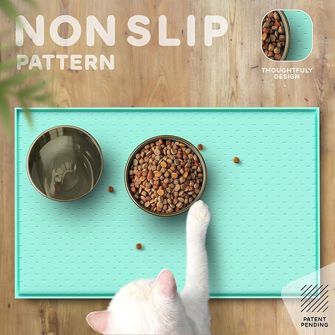 Dog Food Mat - 24x15 Raised Edges Dogs Mat for Food and Water Prevent Spill, Waterproof Cat Food Mats Protect Floors, Easy Clean Dog Bowl Mats for Food and Water, Silicone Pet Feeding Placemats