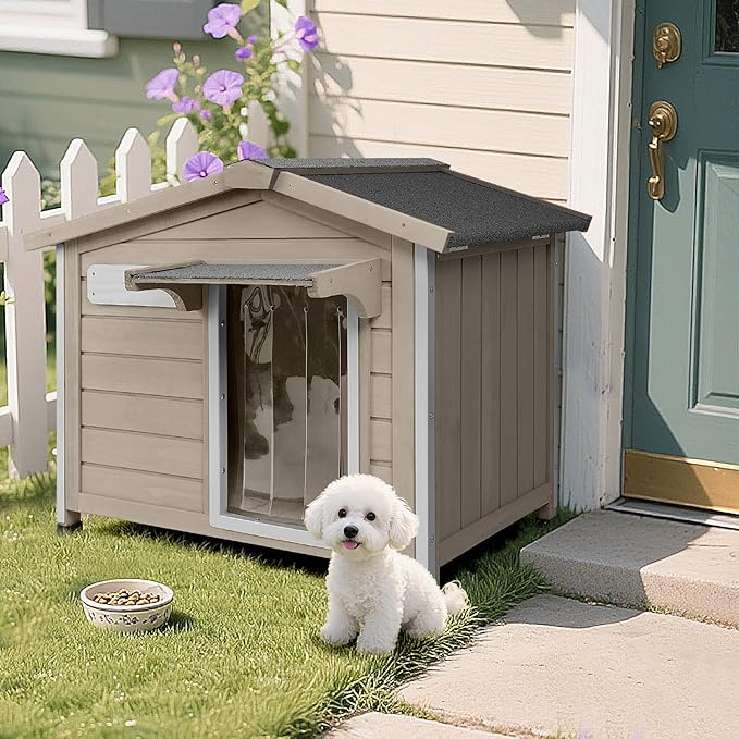 Dog House Indoor Outdoor with Chew-Proof Frame, Weatherproof Dog Kennel Puppy Shelter with Openable Asphalt Roof, Window, Easy to Clean for Small to Medium Dogs (30.1" L*18.3" W*24" H)
