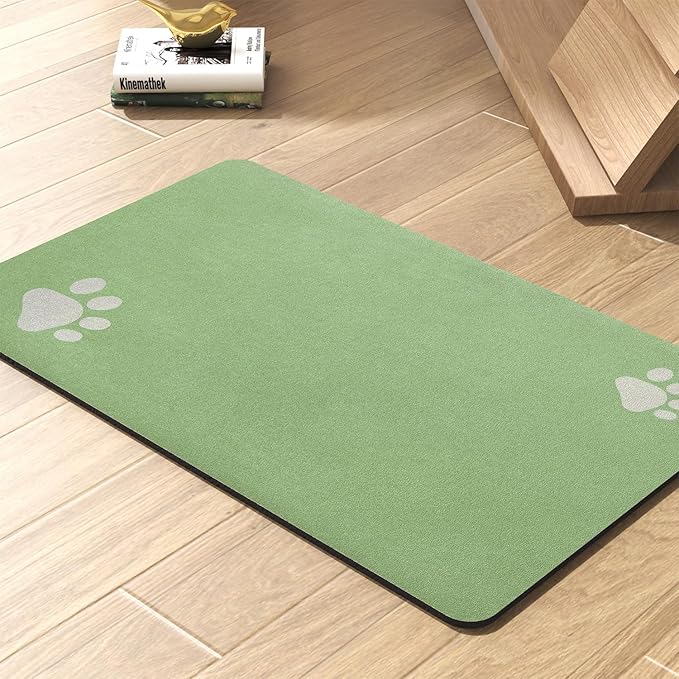Pet Feeding Mat-Absorbent Dog Mat for Food and Water Bowl-No Stains Quick Dry Water Dispenser Mat-Dog Accessories Pet Supplies-Bowl for Messy Drinkers（Green,23"x34"