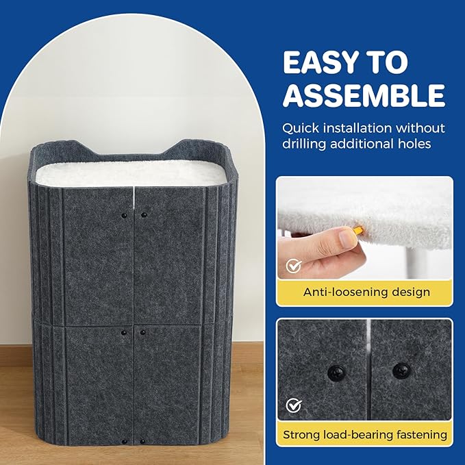 Cat House for Indoor Cats Cat Bed Cave 2-Storey Cats Condo with Cozy Felt Covered Hideaway for Multiple Pets Dark Grey