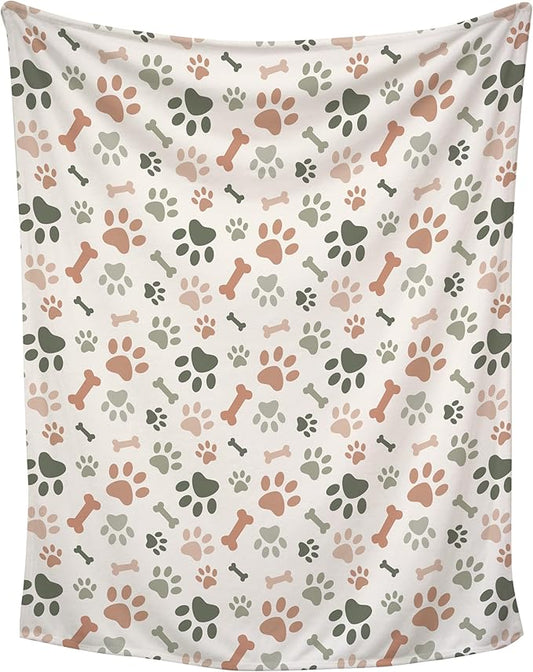 Cream Paw Print Plush Pet Lightweight Blanket - 50" x 60" - Cute for Dogs - Gifts and Puppy Essentials - Printed in America