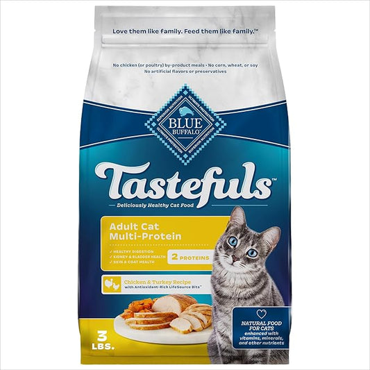 Blue Buffalo Tastefuls Adult Cat Dry Food, Multi-Protein Chicken & Turkey Recipe, 3-lb. Bag