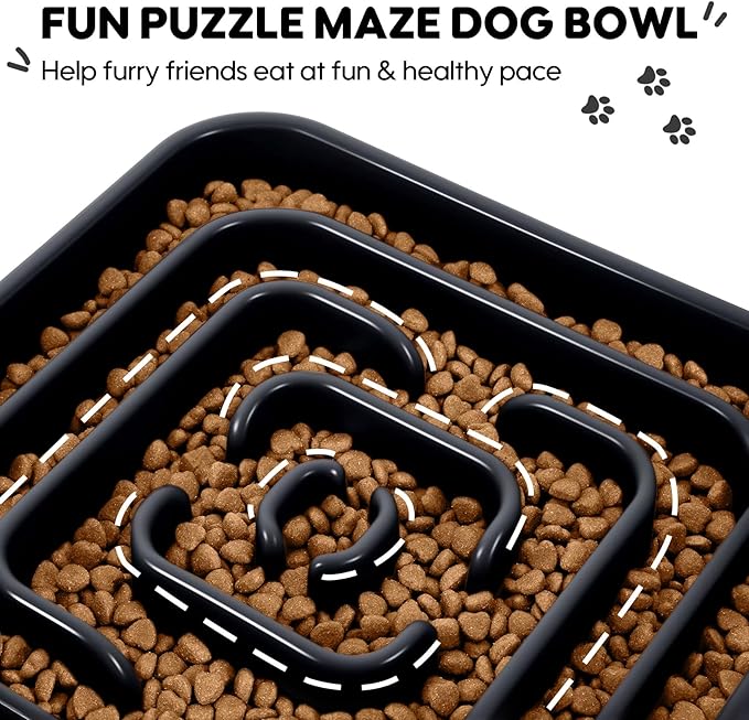 TOBYTO Slow Feeder Dog Bowls for Large Medium Breed, Anti-Choking Pet Slow Feeding Food Bowl, Non Slip Maze Puzzle Dog Feeder Bowl Prevent Bloating,Black