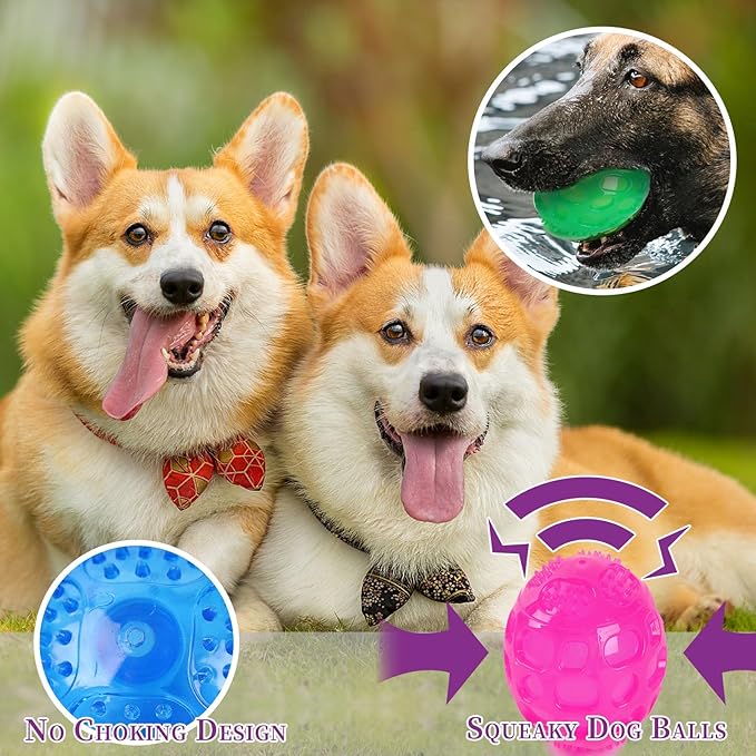 3'' Squeaky Dog Toy Balls for Lagre Medium Breed, Indestructible Dog Balls for Playing, Fetching & Retrieving, Durable Aggressive Chewers, 4 PCS Red+Purple+Green+Blue
