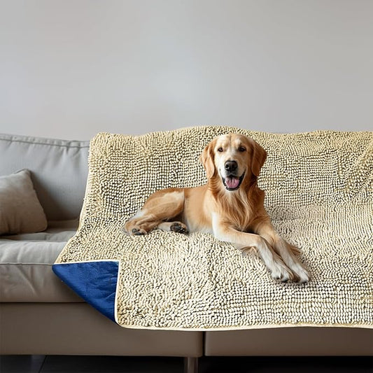 Muddy Mat® Dog Blanket - Chenille Water Absorption Blanket for Bed & Couch Cover for Dogs Washable, Anti-Slip Soft and Durable Furniture Protector for Dogs - Beige 40"x50"
