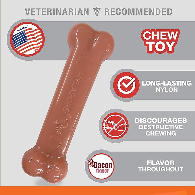 Nylabone Original Bone Power Chew Toy for Dogs, Durable Dog Toys for Aggressive Chewers, Basted Blast Bacon & Chicken Flavor, Medium - Up to 35 lbs, 2 Pack
