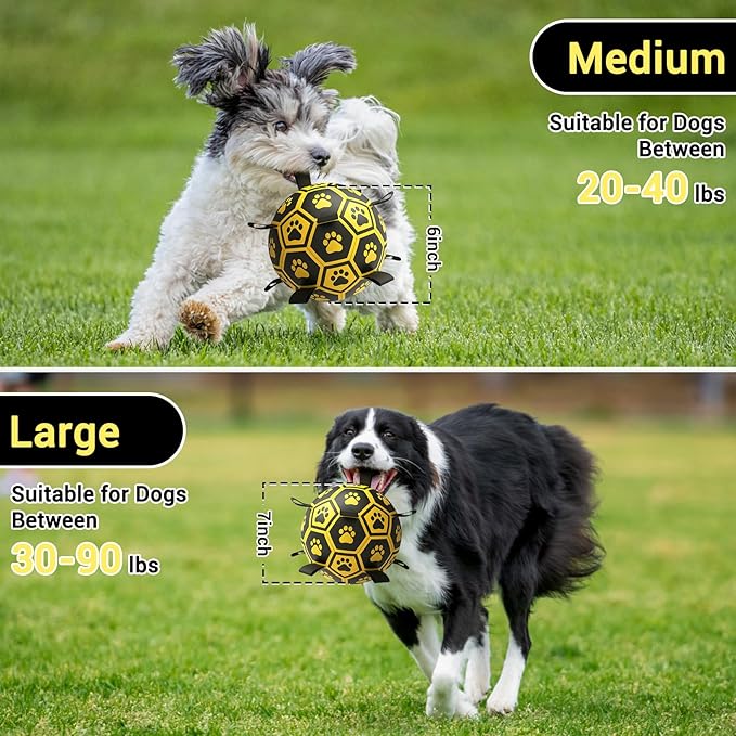 Diman Dog Balls Toys: Soccer Balls for Dogs with Straps, Outdoor Dog Toys, Waterpool Ball, Interactive, Training, Pet Birthday Gifts for Smll Medium Large (Black,Yellow)