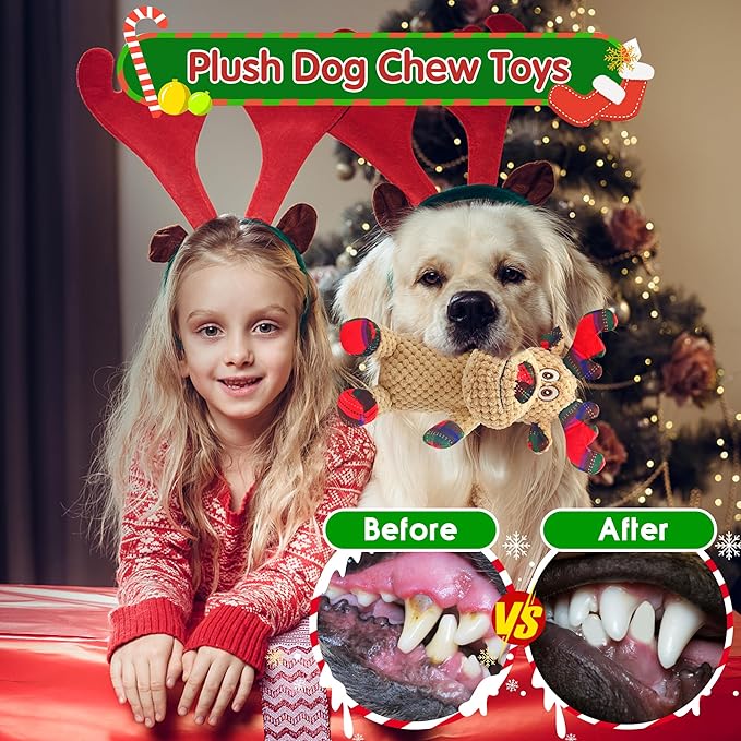 Christmas Dog Toys, Plush Squeaky Dog Toy with Crinkle Paper, Cute Christmas Puppy Toys with Cotton, Durable Interactive Dog Chew Toys for Puppy Small Medium Large Breed