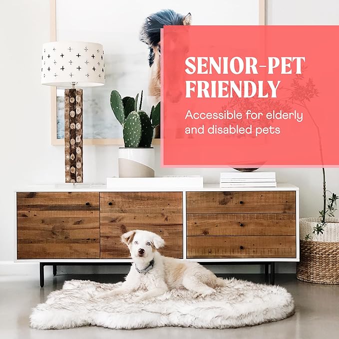 PAW BRANDS PupRug Orthopedic Dog Bed for Large Dogs with Fluffy Soft Faux Fur and Memory Foam for Joint Pain Relief, Machine Washable and Waterproof Couch Bed, White with Brown Accents, Large/XL