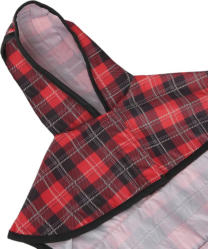 HDE Dog Raincoat Jacket Reflective Adjustable Hooded Pet Poncho Rain Coat with Leash Hole for Small to X-Large Dogs Plaid - S