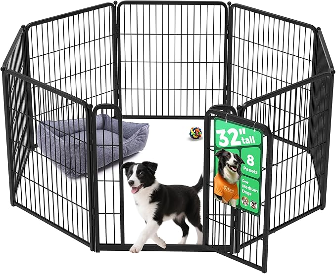 FXW Homeplus Unleashed Indoor Dog Playpen - Stress-Free and Safe Play, Heavy Duty 32 Inch 8 Panels Dog Pen for Small and Medium Dogs, Black│Patented