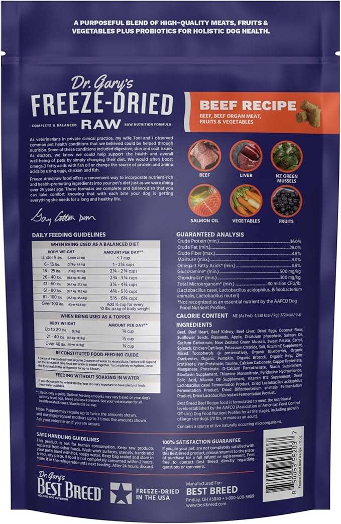 Best Breed Dr. Gary's Freeze-Dried Raw Food, Topper and Treat: Beef Recipe - 12 oz.