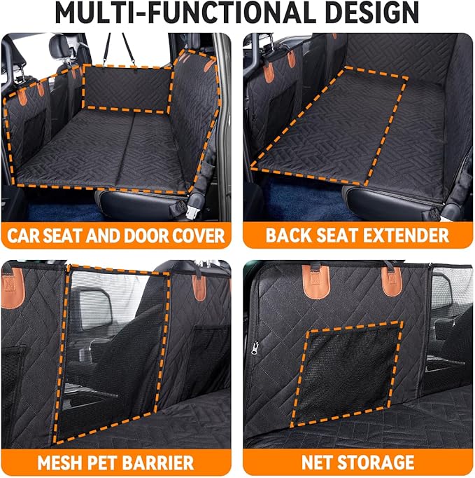 YJGF Dog Back Seat Extender for Truck,Truck Seat Cover Back Seat,Dog Hammock for Truck,Pet Seat Covers for Dogs,Hard Bottom Seat Extender for Dogs,Dog Seat Cover for F150/RAM1500/Silverado (Black)