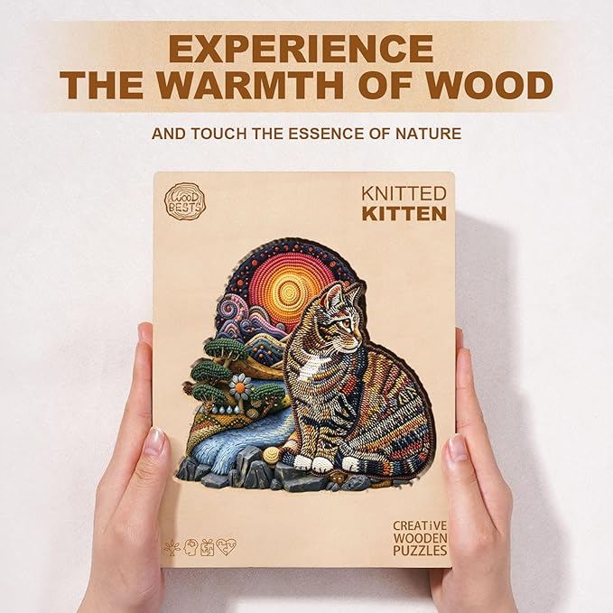 KAAYEE Wooden Puzzles for Adults, Knitted Kitten Puzzles, 170 Piece Unique Animal Shape Puzzle, Cat Wood Puzzle for Adults, Creative Gifts for Cat Lover/Friends/Family, Home Decor(11.4 * 10.8in)