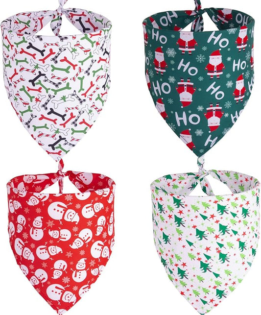 ADOGGYGO 4 Pack Dog Bandana Christmas Pet Scarf Triangle Bibs Kerchief Set Puppy Christmas Costume Accessories Decoration for Small Dogs (Small)