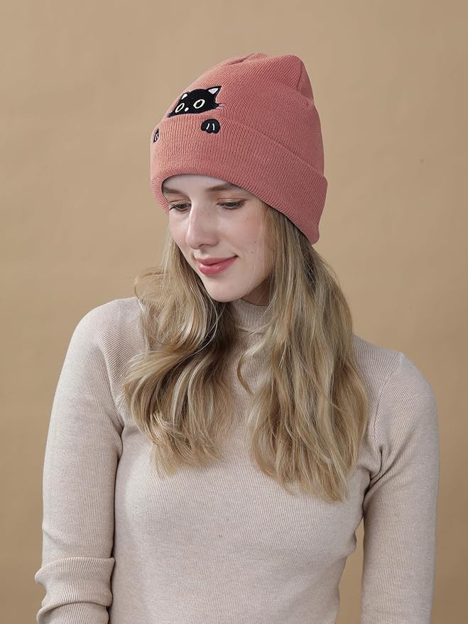 Cat Hat Beanie for Lovers - Cute Women's Embroidery Themed Gifts for Mom - Funny Novelty Trendy Stuff