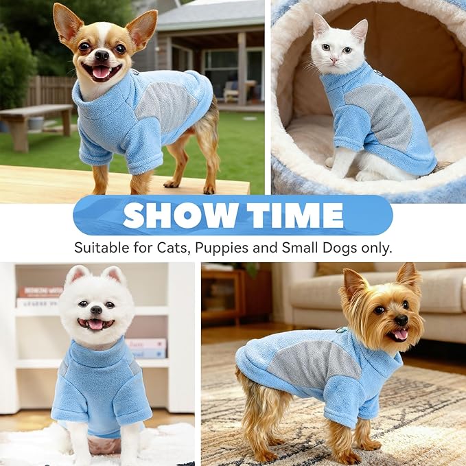 Small Dog Sweater with Leash Ring Soft Warm Fleece Fall Winter Dog Clothes Cute Cat Apparel Puppy Sweaters Classic Pullover Doggy Sweatshirts Chihuahua Costumes Cat Outfits(Blue,XXL)