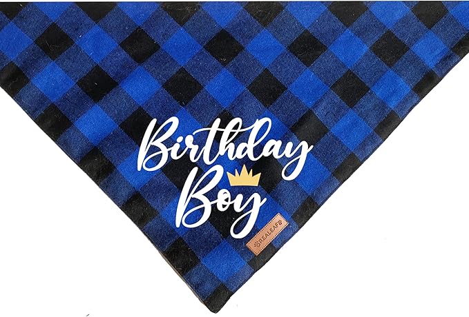 Realeaf Birthday Boy Dog Bandana, Dog Birthday Party Supplies,Premium Durable Fabric,Buffalo Bandana for Large and Extra Large Dogs (Blue Paid, X-Large)