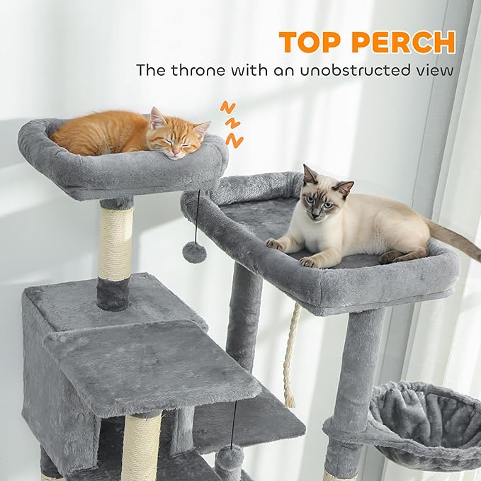 PawHut Cat Tree, 69" Multi-Level Large Cat Tower with 8 Scratching Posts, 2 Condos, 3 Hammocks, Scratching Ramp, 3 Perches, Dangling Toys, Activity Center for Indoor Kittens, Dark Gray