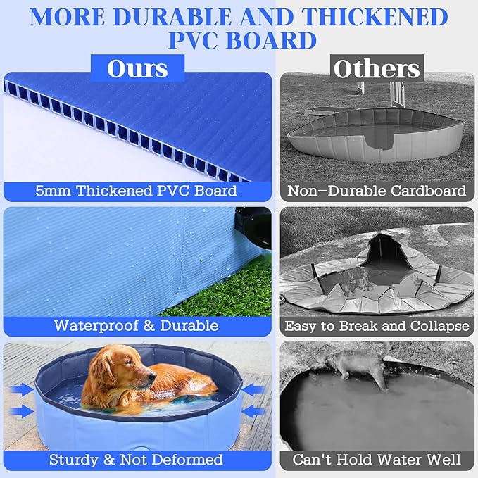Foldable Dog Pool, Portable Pet Bath Tub and Kiddie Swimming Pool, Collapsible Bathtub for Puppies, Small, Medium and Large Dogs, Cats and Kids, 97 x 12 in, Blue