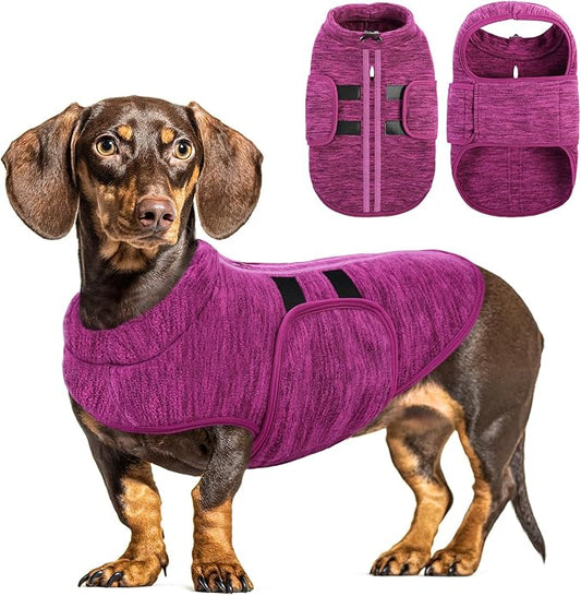 Queenmore Medium Dog Sweaters, Soft Fleece Vest Pullover Dog Jacket with Leash Hole, Warm Winter Dogs Clothes Cold Weather Doggy Dachshund Sweater for Medium Dogs Cats Boy or Girl (Cationic Berry,M)