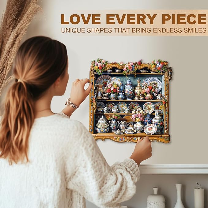 KAAYEE Wooden Puzzles for Adults, Porcelain Treasures Jigsaw Puzzles, 270 Piece Unique Shape Puzzle, Creative Gifts for Adults/Friends/Family, Family Game，Wall Decor(12.6 * 12.6in)