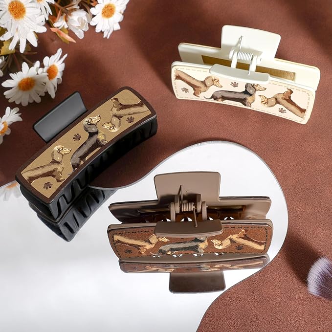 Dachshund Gifts for Women 3PCS Dachshund Hair Claw Clips Leather Weiner Dog Hair Clip Non Slip Cute Animal Claw Clip Hair Accessories for Christmas Thanksgiving Birthday