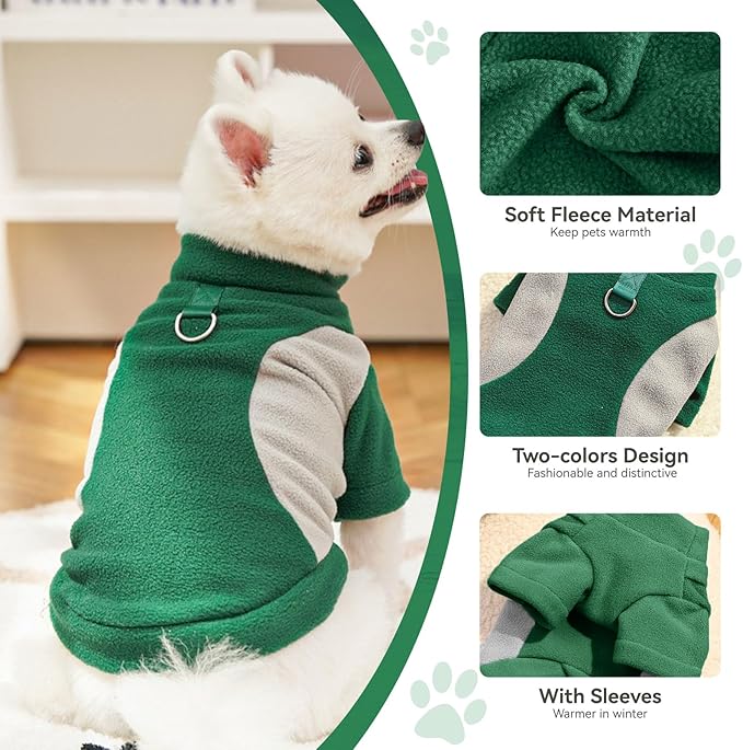 Small Dog Sweater with Leash Ring Soft Warm Fleece Fall Winter Dog Clothes Cute Cat Apparel Puppy Sweaters Classic Pullover Doggy Sweatshirts Chihuahua Costumes Cat Outfits(Green,XXL)