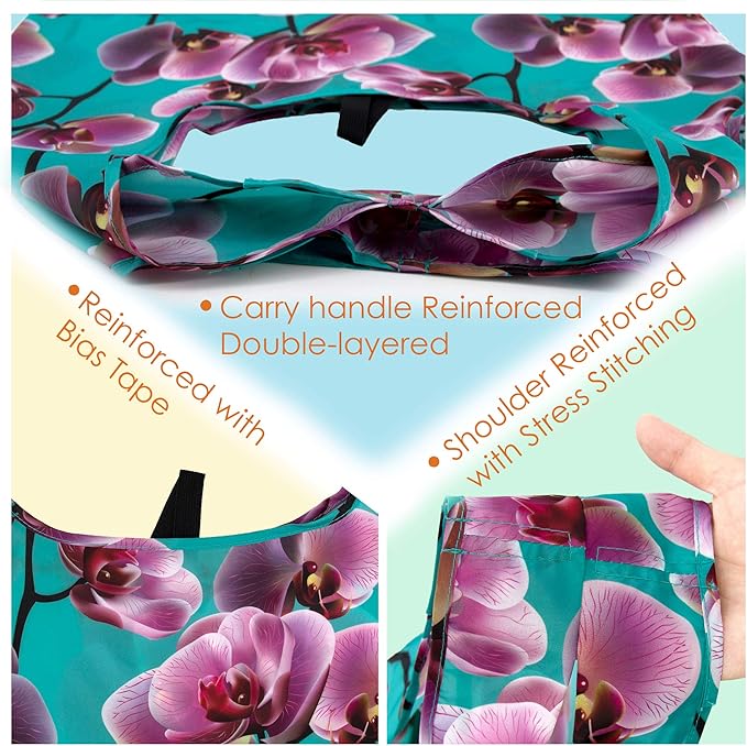 BeeGreen Floral Reusable Grocery Bags Bulk 6 Packs X-Large50LBS, Reusable Shopping Bags Foldable for Groceries, Vegetables, Fruits Bulk Tote Bags Washable For Women Men