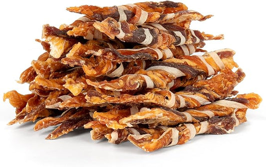 MON2SUN Dog Treats, Triple Flavor Jerky Twist Sticks, 4.5-5 Inch Chicken Duck and Codfish Sticks Chews for Small Dogs, Healthy Snacks, 10.58 oz (30 Count-Pack of 1)