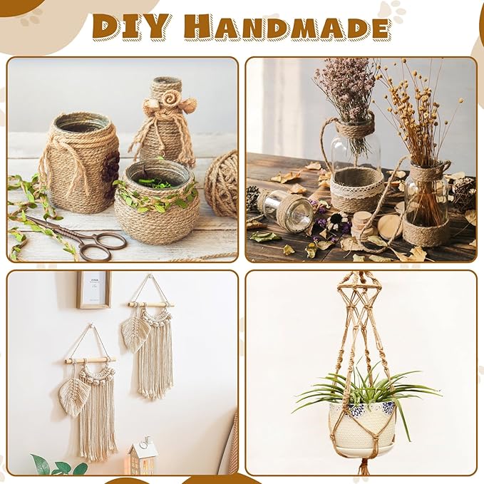 tchrules 328 ft/100 m Sisal Rope for Cat Scratcher, 1/4 inch/ 6 mm Thick Twine for Cat Scratching Post Cat Tree Replacements DIY Craft Projects, Jute Hemp Rope with 4 Random Colors Cat Toys