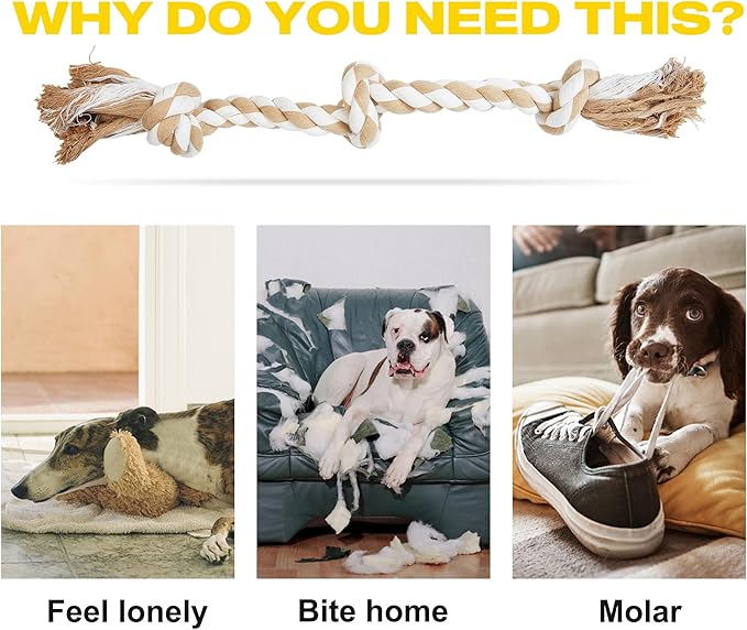 Fida Dog Rope Toys for Large/Medium Aggressive Chewers, Tough Rope Chew Toy,Natural Cotton 3 Knots