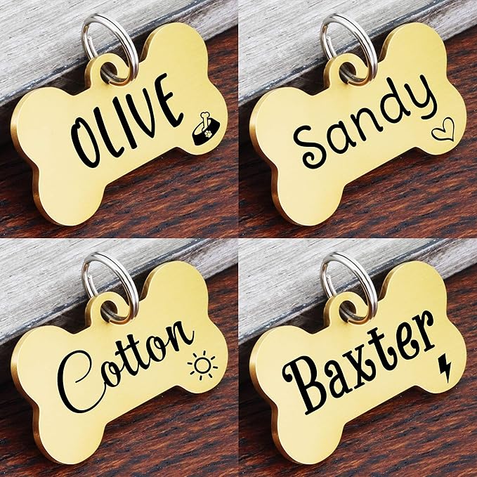 Ultra Joys Custom Personalized Pet ID Tag - Brushed Stainless Steel Bone Tag, Small