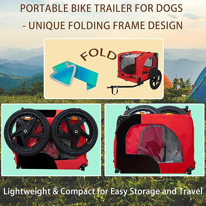 Collapsible Dog Bike Trailer for Small & Medium Pets - 16" All-Terrain Wheels, Universal Hitch, Quick Release & Non-Slip Floor - Internal Leash, Bicycle Accessories