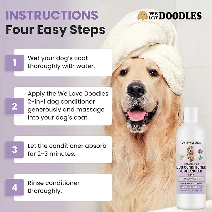 We Love Doodles Dog Conditioner & Dog Grooming Comb - 2-in-1 Conditioner for Allergies & Itching, Lotion Treatment for Dogs, Removes Tangles & Matts, Dematting Pet Combs, Detangler for Matted Hair
