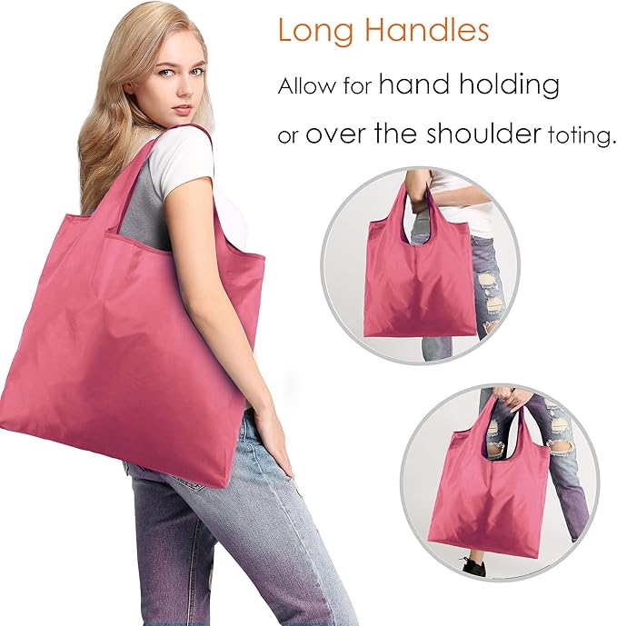 BeeGreen Watermelon Red Reusable Grocery Bags with Elastic Band Reusable Shopping Bags Bulk 50LBS X-Large Foldable-Machine Washable-Heavy Duty 10 Pieces