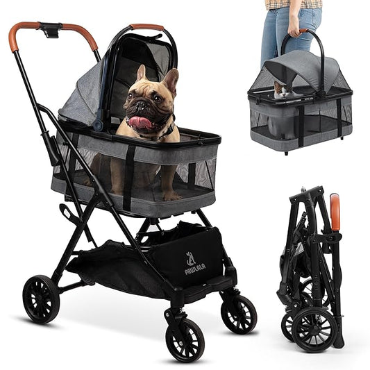 Pet Stroller with Detachable Carrier - Ideal for Small to Medium Dogs & Cats - Compact & Convenient Design - Easy Assembly Pet Stroller for Cats, Dog Strollers for Small Dogs - Metallic Gray