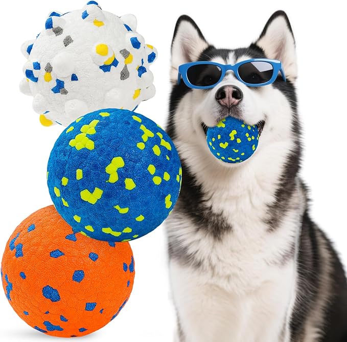 HIPPIH Dog Balls Interactive Tennis Balls for Dogs, Dog Toys for Aggressive Chewers, Tough Puppy Chew Toys for Teething, 3" Fetch Ball Water Toy for Small/Medium Breed, High Bouncy & Floating, 3 Pack