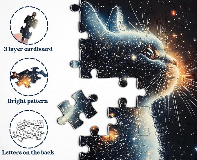 Cat Jigsaw Puzzles 1000 Pieces for Adults, Larkipuzz Starry Night Sky Puzzles, Unique Impossible Nebula Space Puzzle for Home Decor