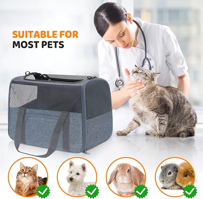 JUNGYOUN Premium Cat Carrier - Pet Carrier for Cat & Small Dogs up to 15lbs - Airline Approved Travel Dog Carrier with Anti-Escape Zippers, Collapsible Travel Bowl & Padded Strap