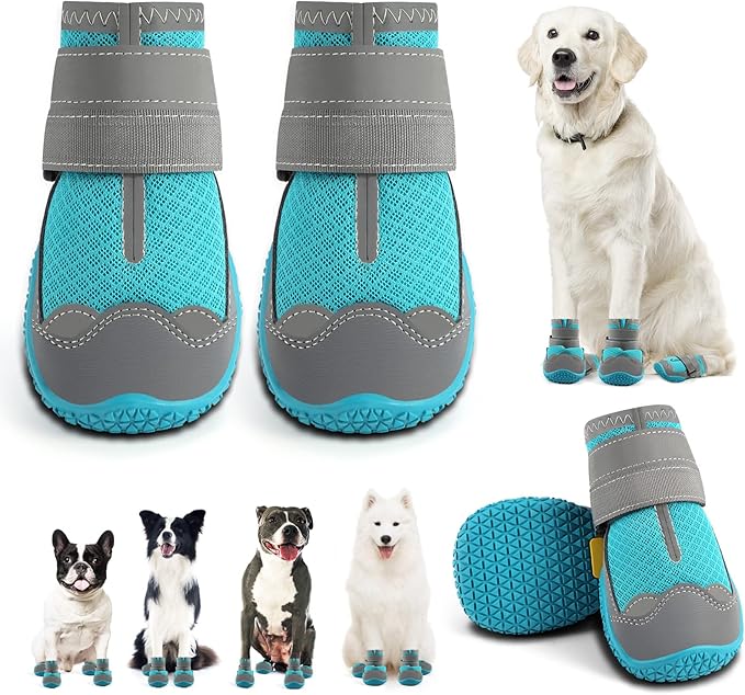 Dog Shoes for Large Dogs, Medium Dog Boots & Paw Protectors for Hardwood Floors, Outdoor Dog Booties for Hot Pavement Winter Snow Hiking, Breathable Dog Shoes with Reflective Strips Size 6