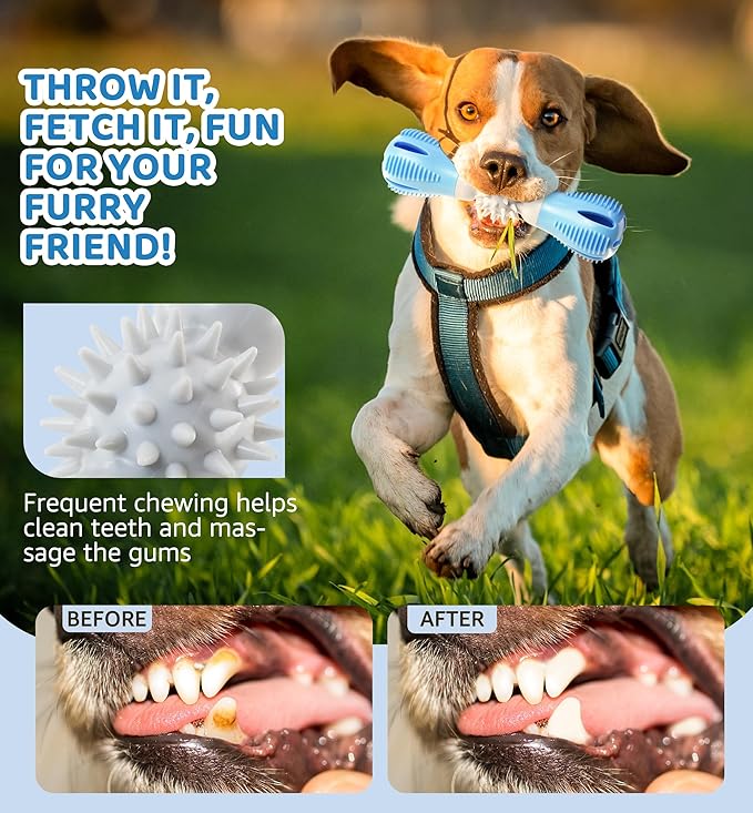 Durable Dog Chew Toy, Natural Rubber Treat Dispensing Puzzle Toy for Small & Medium Breeds – Interactive Teething, Training, and Dental Care Toy to Keep Dogs Engaged & Relieve Boredom (Blue)