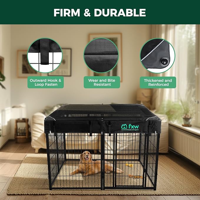 FXW Homeplus Unleashed Indoor Dog Playpen - Stress-Free and Safe Play, Heavy Duty 40 Inch 8 Panels with Playpen Cover for Medium and Large Dogs, Black│Patented