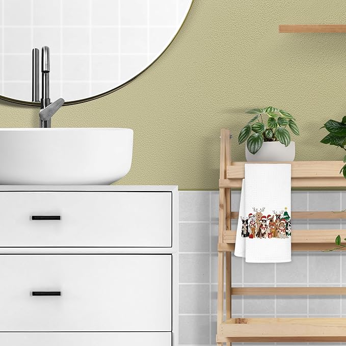 Christmas Dog Kitchen Hand Towels for Bathroom, Dog Dish Towels Tea Towels for Kitchen Decor, Christmas Kitchen Bathroom Decor, 16x24 Inches