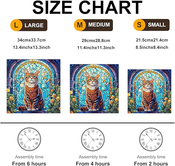 KAAYEE Wooden Puzzles for Adults, Stained Glass Cat 200 Piece Unique Animal Shape Puzzle, Cat Wood Puzzle for Adults, Creative Gifts for Friends/Family, Home Decor(11.4 * 11.3in)