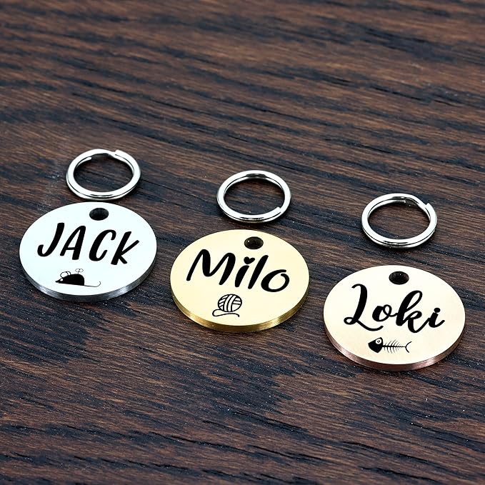Ultra Joys Cat ID Tag Personalized Pet Tags, Durable Stainless Steel Small Pet Mini Dog Cat Tag Lightweight -Round Tag in Silver